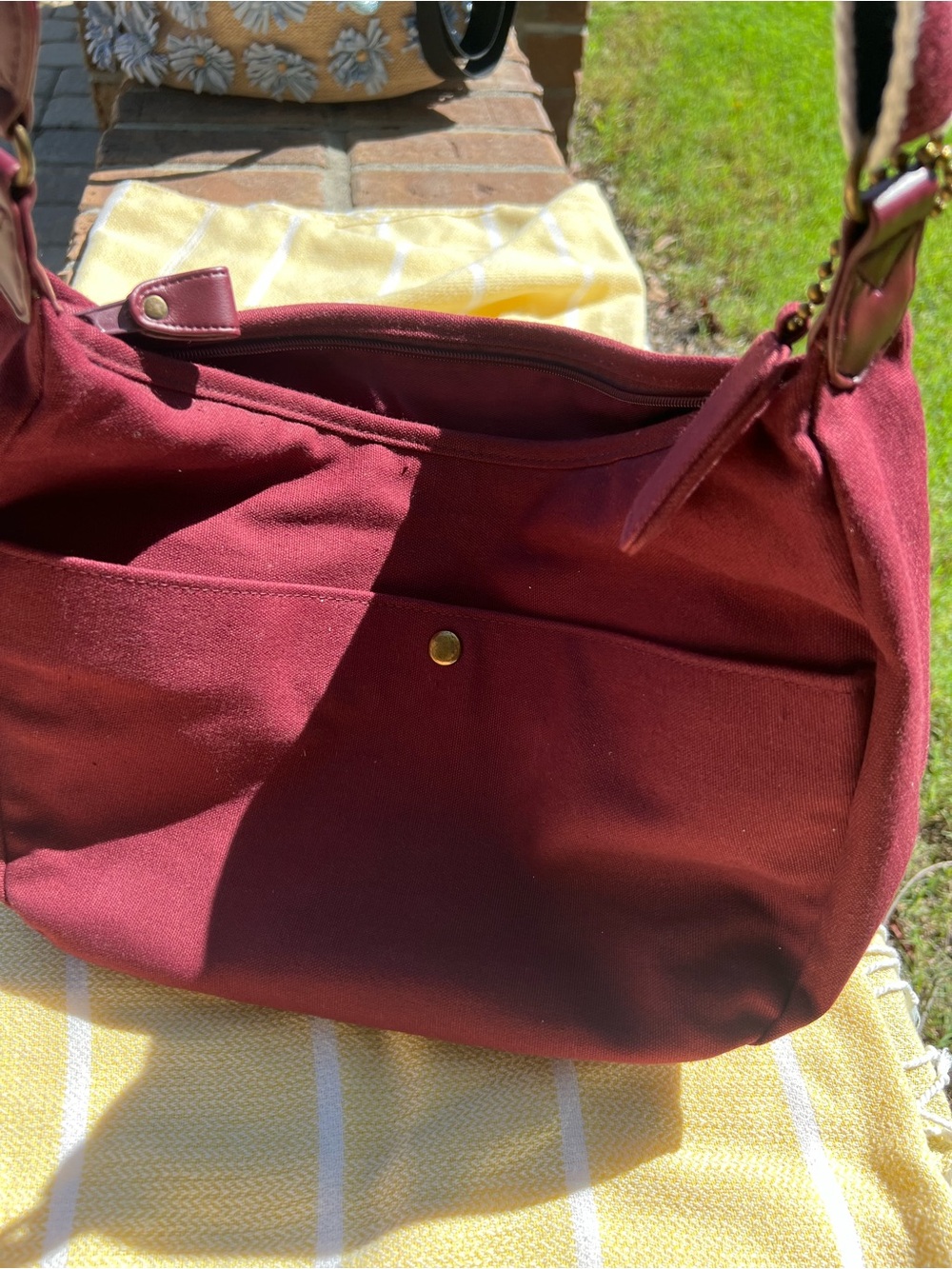 Vintage Etienne Aigner Striped Canvas Shoulder Bag in Burgundy and Navy - Picture 3 of 4
